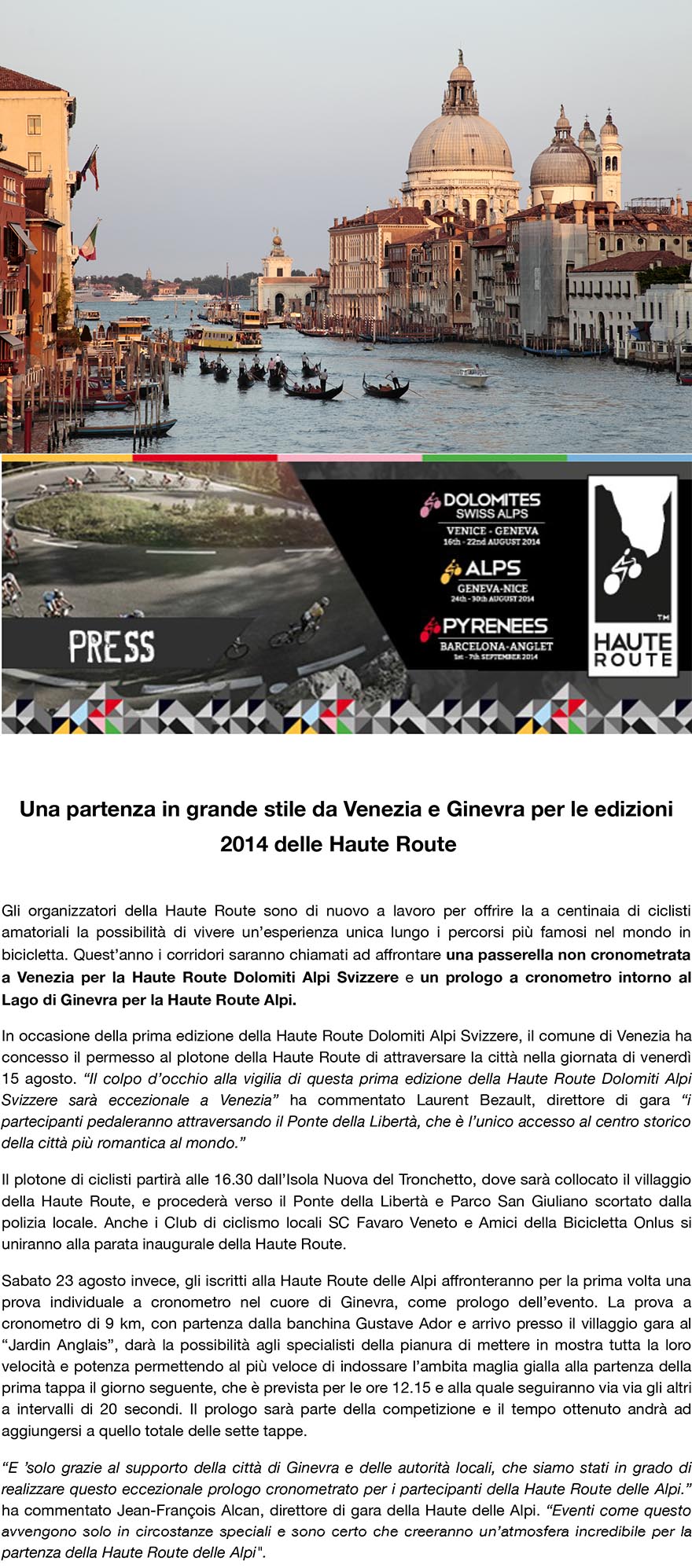 Una partenza in grande stile da Venezia e Ginevra per le edizioni 2014 delle Haute Route